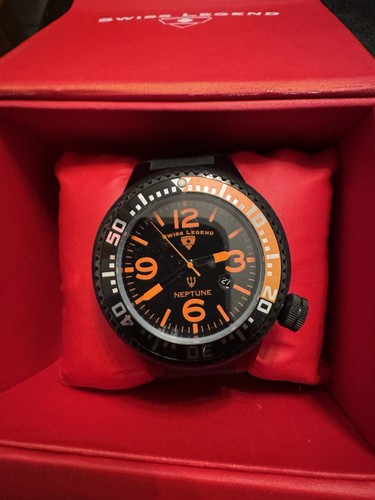 Swiss Legend Neptune Men's Quartz Wristwatch Swiss Black Orange 48mm New Battery