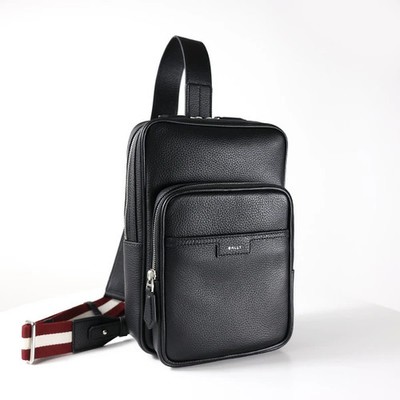 BALLY CODE Sling Bag, Men's Leather Belt Bag with Stripes