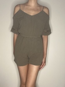 Cotton On Boho Festival Green Off Shoulder Crochet Romper Playsuit US XS 