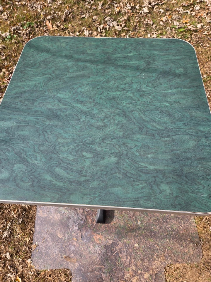 Vtg Green Formica Table with Chrome MCM Retro 24" Square Height 29 3/4" - Image 2 of 4