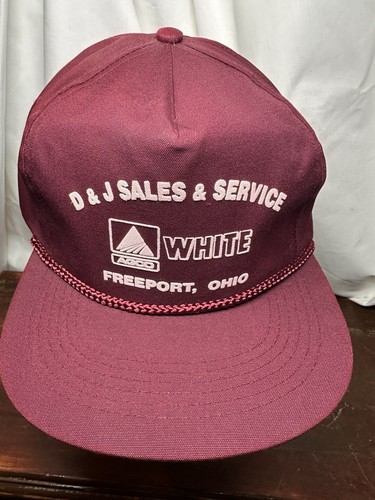 Vintage White Farm Equipment Rope Snapback Hat Freeport Ohio USA