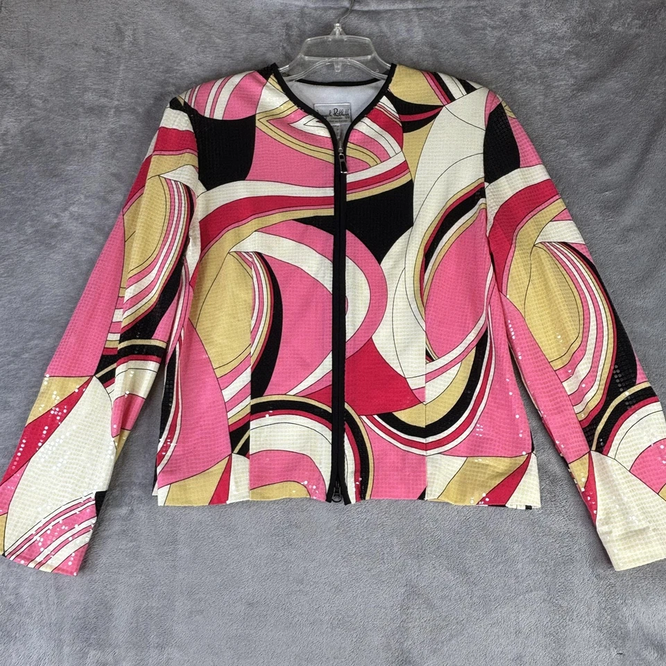 Chaqueta Joseph Ribkoff Mujer Rosa Cremallera Frontal Lentejuelas Estampado Abstracto Manga Larga Foto 2 de 4