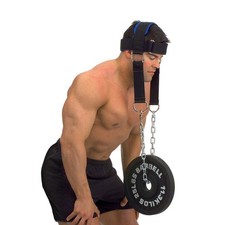 Padded Neck Training Head Harness with Chain Weight Lifting Chin Head Neck ...