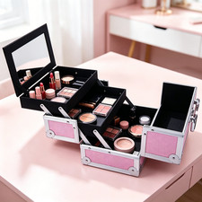 Aluminum Makeup Train Case Jewelry Box Cosmetic Portable Organizer With Mirror