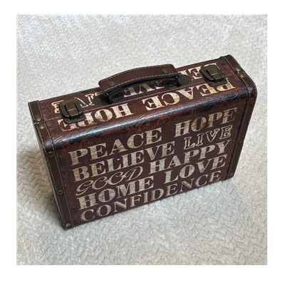 Vintage Decorative Typography Box Suitcase Style Wood Metal Lockable 12x7x3.5in