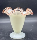 Vintage Fenton Rose Crest Milk Glass 4" Trumpet Vase Double Crimped