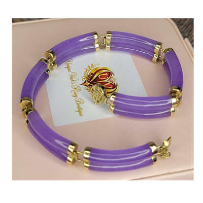 14K Gold-Tested HN Heng Ngai Lavender Jade/Jadeite Bracelet China 23g Estate