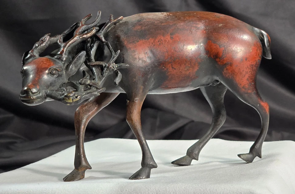 Antigua figura japonesa Meiji bronce patinado Okimono ciervo ciervo ciervo estatua Foto 4 de 4