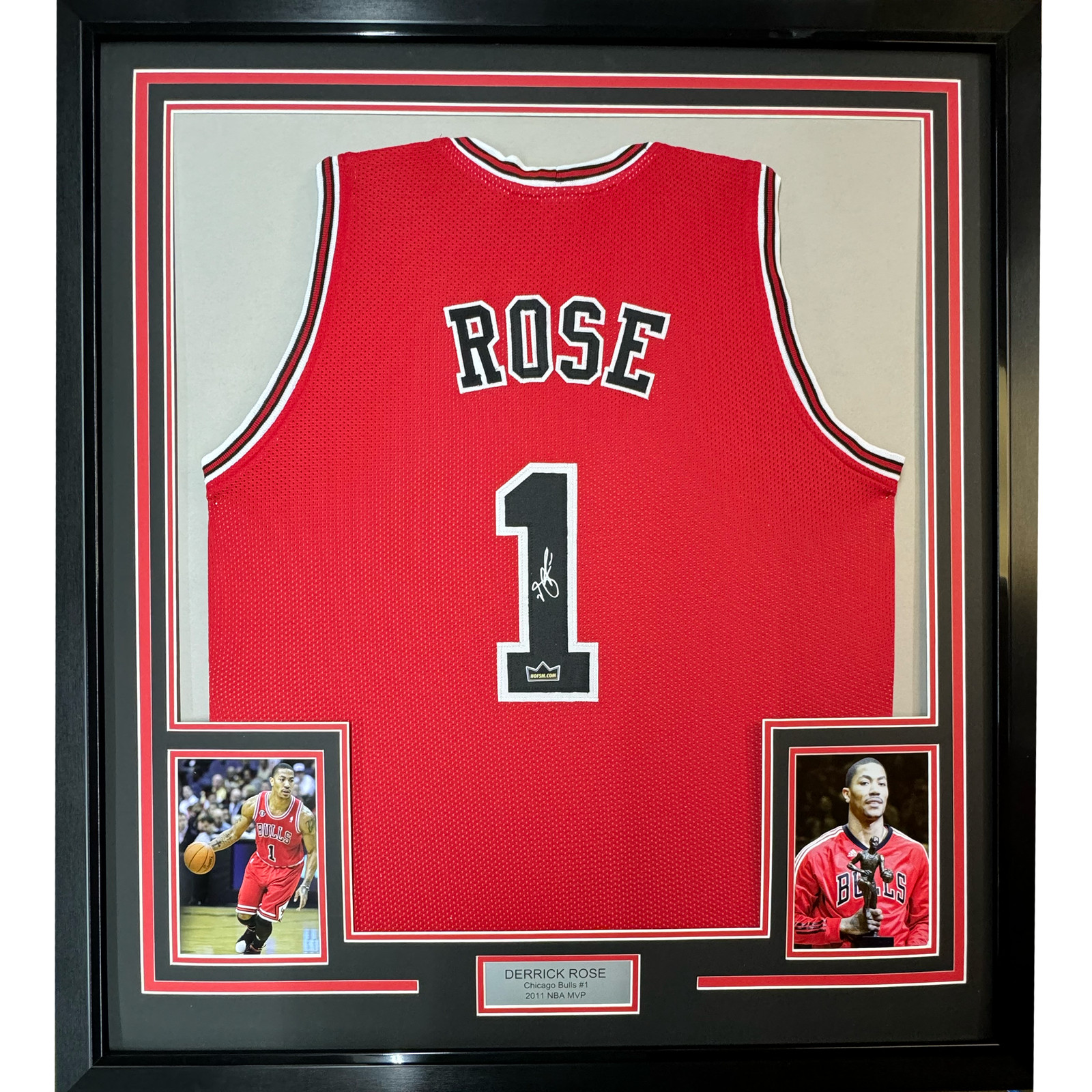 Framed Facsimile Autographed Derrick Rose 35x39 Chicago Red Reprint Jersey