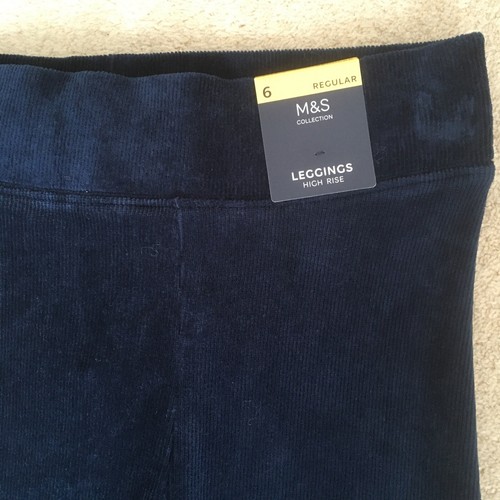 M&S Leggings Size 6 Regular High rise Navy Blue Velvet Full Length £17.50 New - Picture 2 of 12