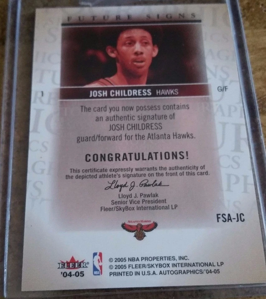 2004-05 Skybox Autographics Future Signs Josh Childress Auto Non-Numbered FSA-JC - Image 2 of 2