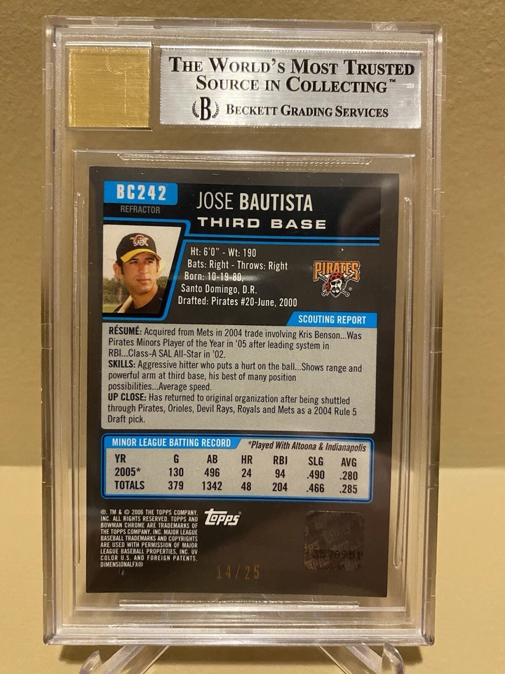 2006 Bowman Chrome Autograph Orange Refractor Jose Bautista 14/25 BGS 9/10 Auto - Image 4 of 4