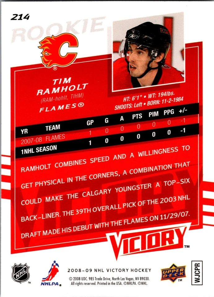 2008-09 Upper Deck Victory - #214 Tim Ramholt (RC) - Image 2 of 2