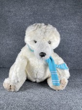   Vintage 1986 White Teddy Bear w/ Blue Scarf Plush 14" Stuffed Animal Toy  