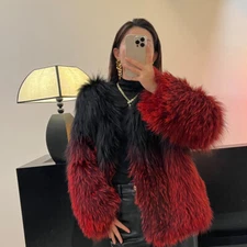 Luxury Winter Silver Fox Fur Womens Long Knitted Fur Coat Genuine Fox Fur Jacket
