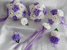 Wedding flowers Lilac and white Bride Bridesmaid rose Bouquet Posy wand Package