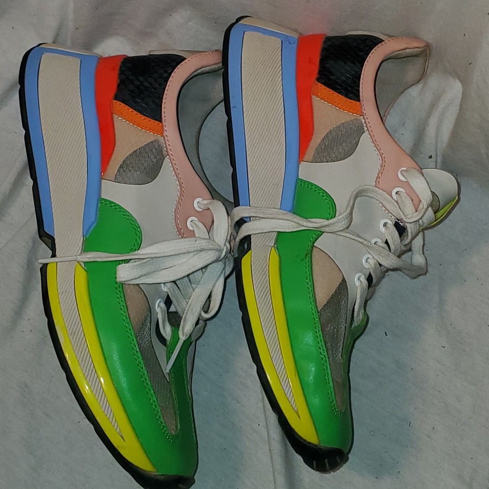 KAT MACONIE LACE UP ATHLETIC SNEAKERS SIZE 9WHITE/MULT COLOR WEDGE