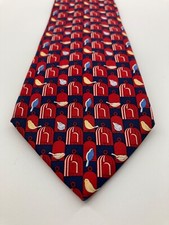 Tommy Hilfiger Tie Bird/Bird House Theme Mens Necktie Red Blue Silk