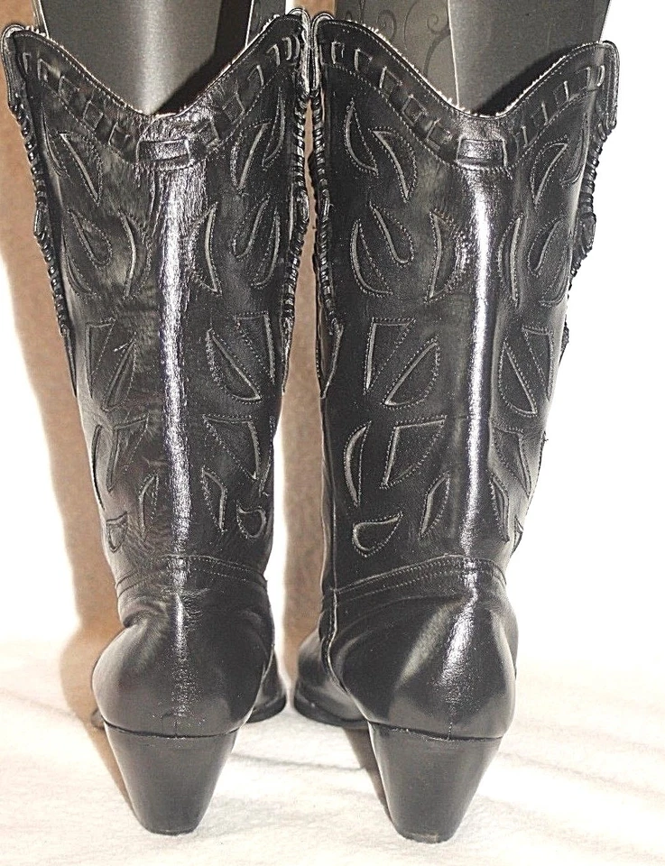 Botas CONNIE de cuero a media pantorrilla para mujer de colección negras artesanales occidentales talla 9 M/B *En muy buen estado+++ Foto 4 de 4