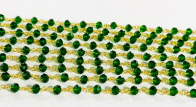Beaded bulk roll jewelry making rosary 6mm green quartz beads gold plated chain