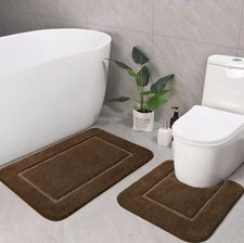 Bathroom Rug Set Light Brown Soft Bath Rug Set 2 Piece Set Toilet Mat U-Shape...