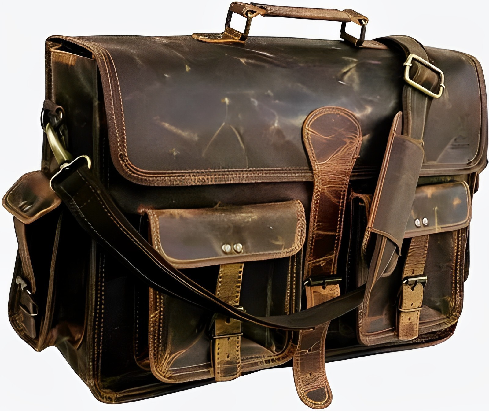 Men's Leather Shoulder Bag Laptop Messenger Briefcase Satchel for Business