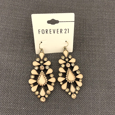 Forever 21 Antique Gold Tone Peach Rhinestone Large Dangle