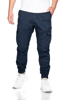 A. Salvarini Herren Designer Cargo Hose Cargohose Beintaschen O272 Dunkelblau