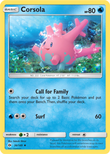 4x Corsola 36/149  Sun & Moon Pokemon TCG Card NM