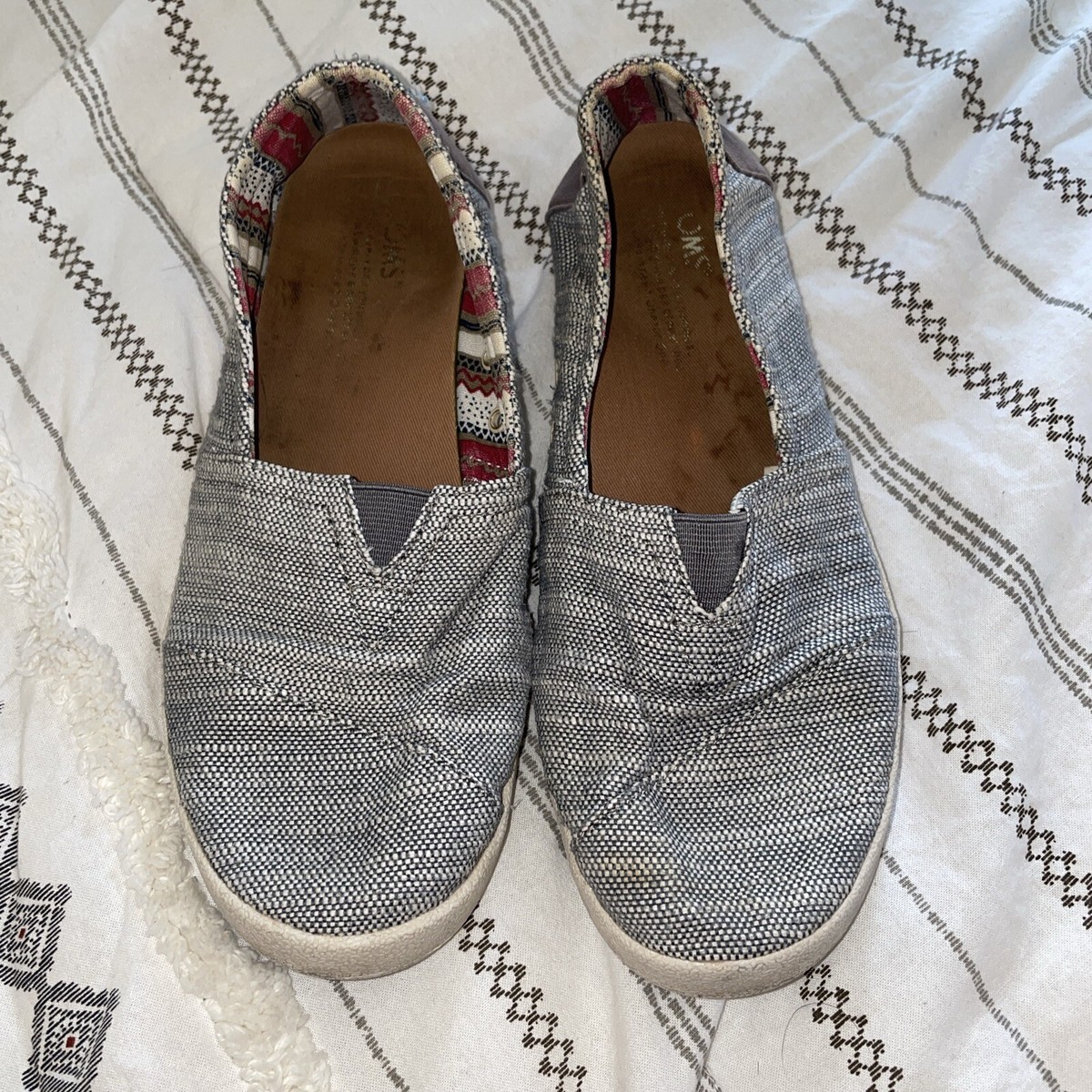 Toms Gray Fabric Canvas Slip On Loafers Flats Shoes Size 7.5 