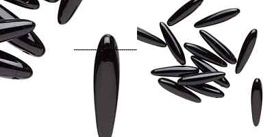 Bead, 20 Opaque Jet Black Czech Pressed Glass 16x4mm Top Drilled Thorn Drop Bead