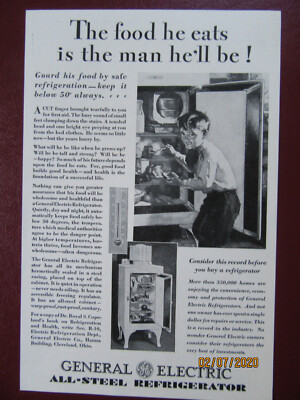 1929 Ad - All-Steel Refrigerator, The food he eats is the man he'll be!
