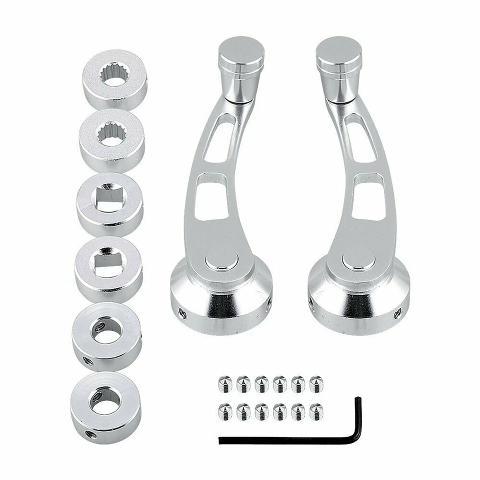 Par de enrolladores de ventana de puerta manual de aluminio plateado para automóvil camión manivela universal Foto 3 de 4