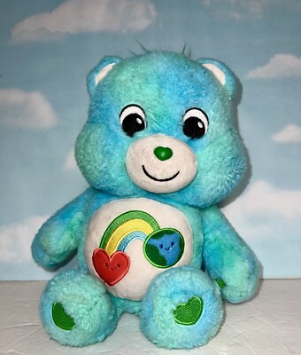 Cute Blue I Care Earth Heart Bear CARE BEAR Rainbow 13  Plush Stuffed 2021 Toy