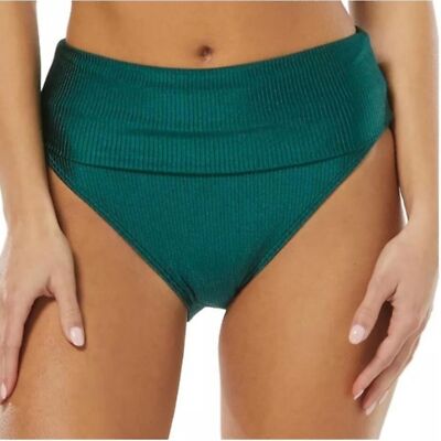 Vince Camuto Ribbed Roll-Over High Waist Bikini Bottom Conifer Green Size S
