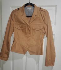Nwot Fossil Ladies Fitted Jacket-small-light Brown-cotton-washable-button Front