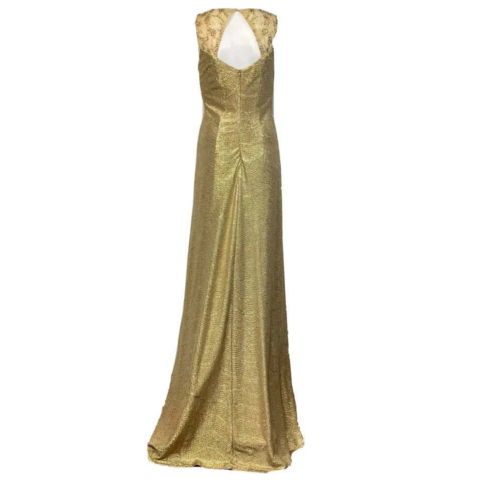 David Meister Gown Womens Sz 2 Gold Metallic Evening Gown Lace Sequin Twist - Image 3 of 4
