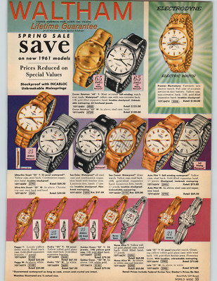 1961 PAPER AD Waltham Wrist Watch Crown Rototron 65 Electrodyne Phinney Walker