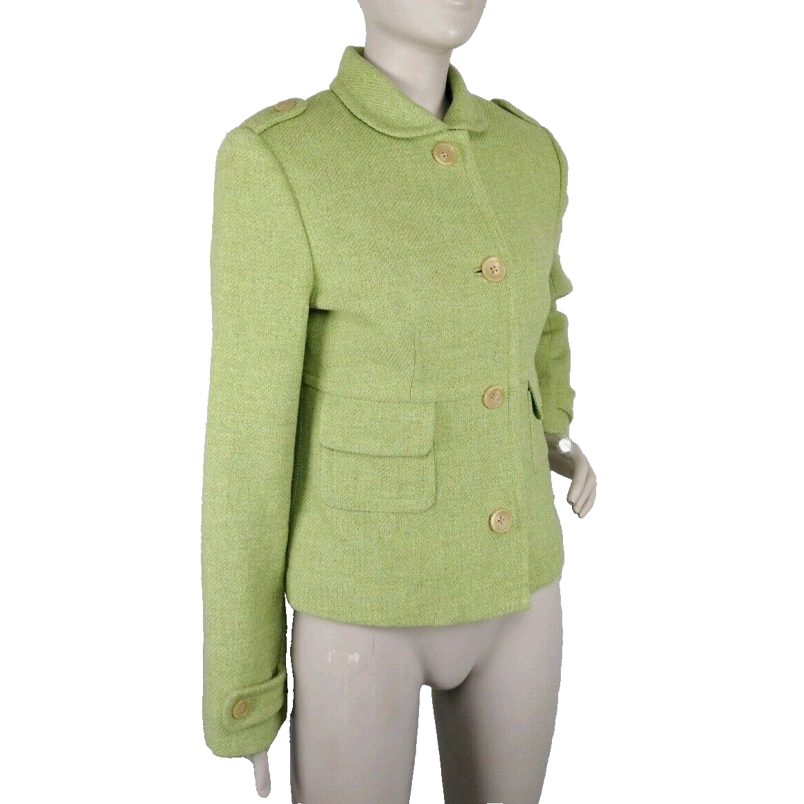 Allen Schwartz Vintage 90s Green Wool Blend Button-Down Jacket 