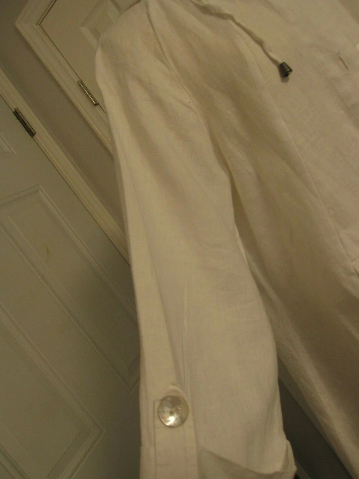 NEW W TAG SIGRID OLSEN Sz LARGE WHITE JACKET 100% LINEN W HOOD FOUR BUTTONS  - Image 4 of 4