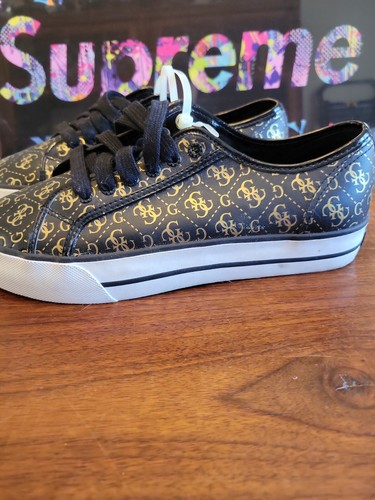 GUESS Logo Signature Black Leather Low Top Sneaker Tennis SHOES Mens Sz 6 - Picture 9 of 13