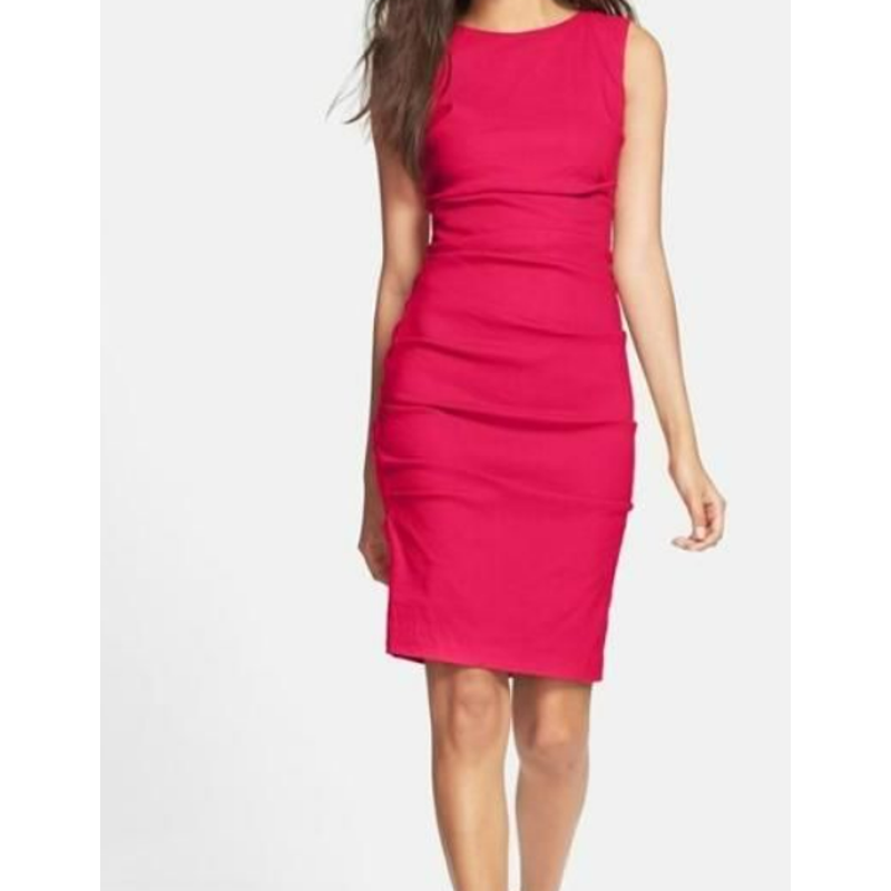 Artelier by Nicole Miller Bodycon Dress Sleeveless Linen Ruffled Hot Pink Size 6 Artelier by Nicole Miller Bodycon Dress Sleeveless Linen Ruffled Hot Pink Size 6