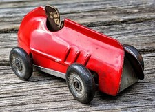 Antique Red Heavy Midget Racecar w/Driver Wind-up Tin Toy  Works