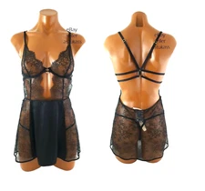 Victoria's Secret UNLINED CHANTILLY LACE BABYDOLL sz S / 34B & V-strig