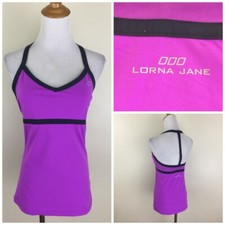 LORNA JANE Purple Dark Gray Built In Shelf Bra Tank Top Women sz Small/Medium