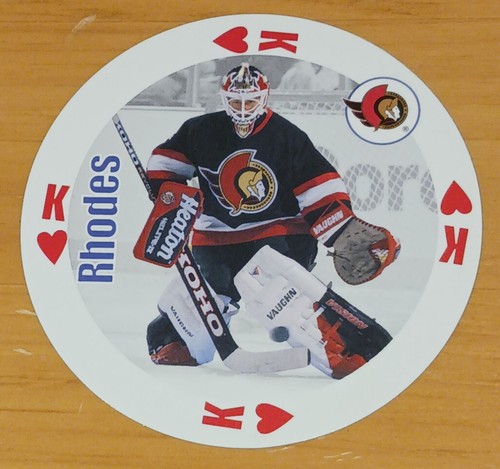 DAMIAN RHODES - 1998-99 Bicycle Goalies Round Playing Card King of Hearts