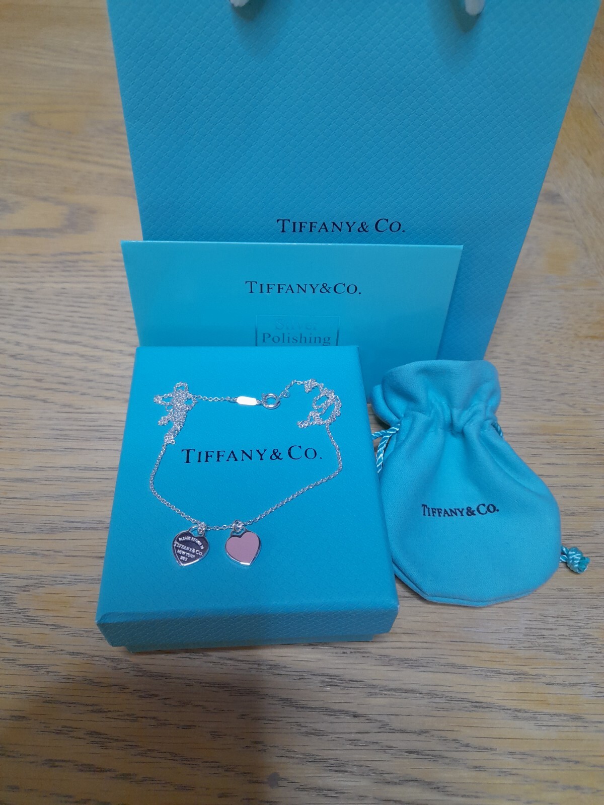 Tiffany&Co. 925 Return To Tiffany Mini Double Heart PendantNecklace Pink18