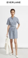 Brand New Everlane Navy/White Stripe Cotton Collarless Belted Shirtdress  SIZE 6
