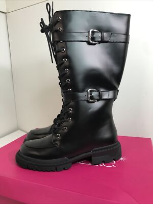 Shoedazzle Gabrela Lace Up Flat /full Zip Boots Black Size 8 New NIB
