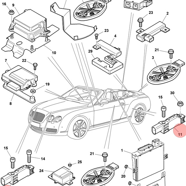 04-13 BENTLEY CONTINENTAL GTC LATERAL ACCELERATION CRASH SENSOR SET OF 4 OEM